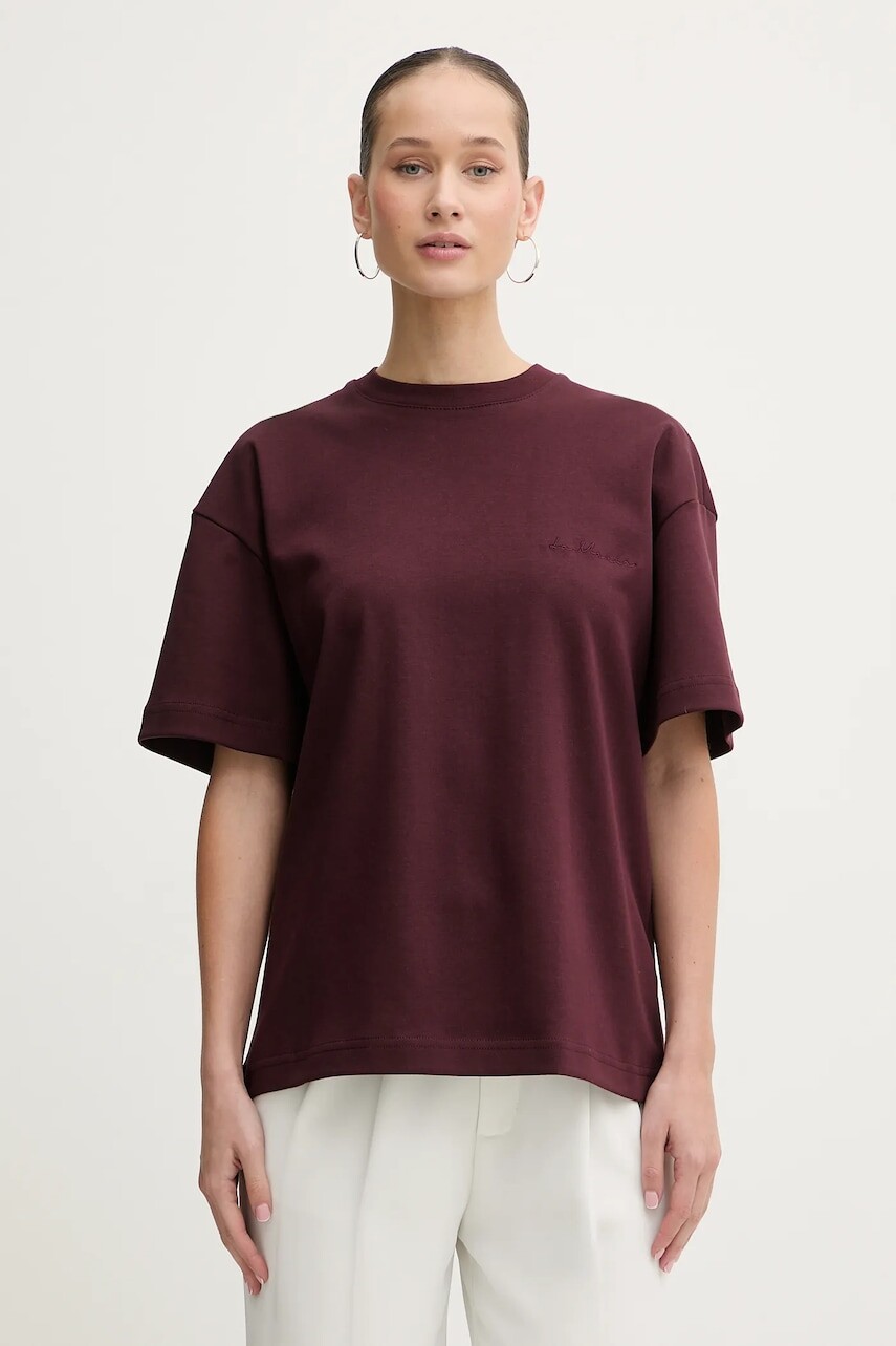 Bavlnené tričko La Mania BABES dámske, bordová farba, BABES