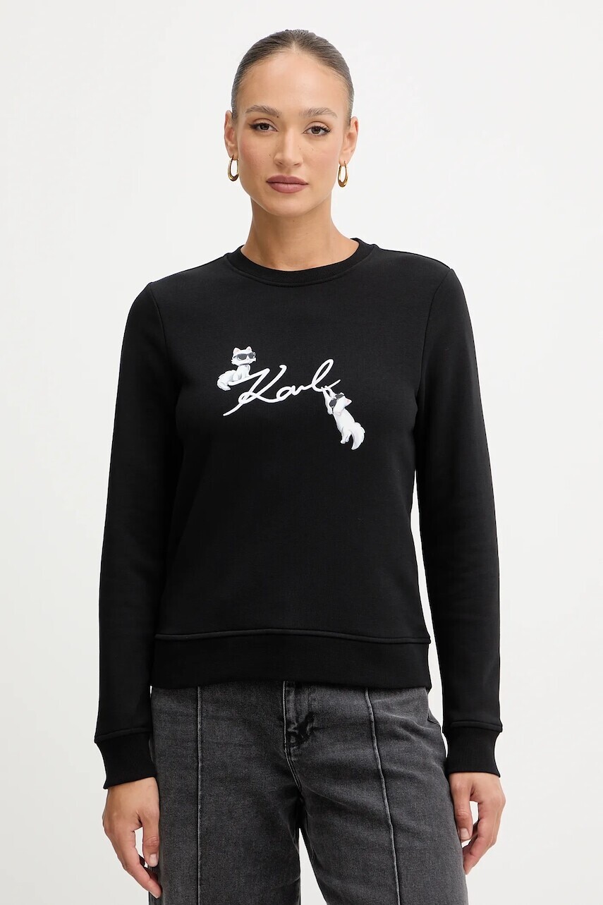 Mikina Karl Lagerfeld IKON SIGNATURE čierna farba, s potlačou, B1W20031