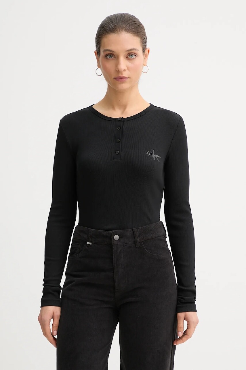 Tričko s dlhým rukávom Calvin Klein Jeans čierna farba, LV047E201G