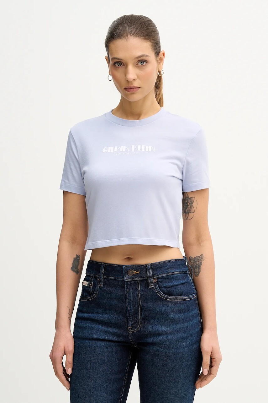 Bavlnené tričko Calvin Klein Jeans dámske, modrá farba, LV047E823G