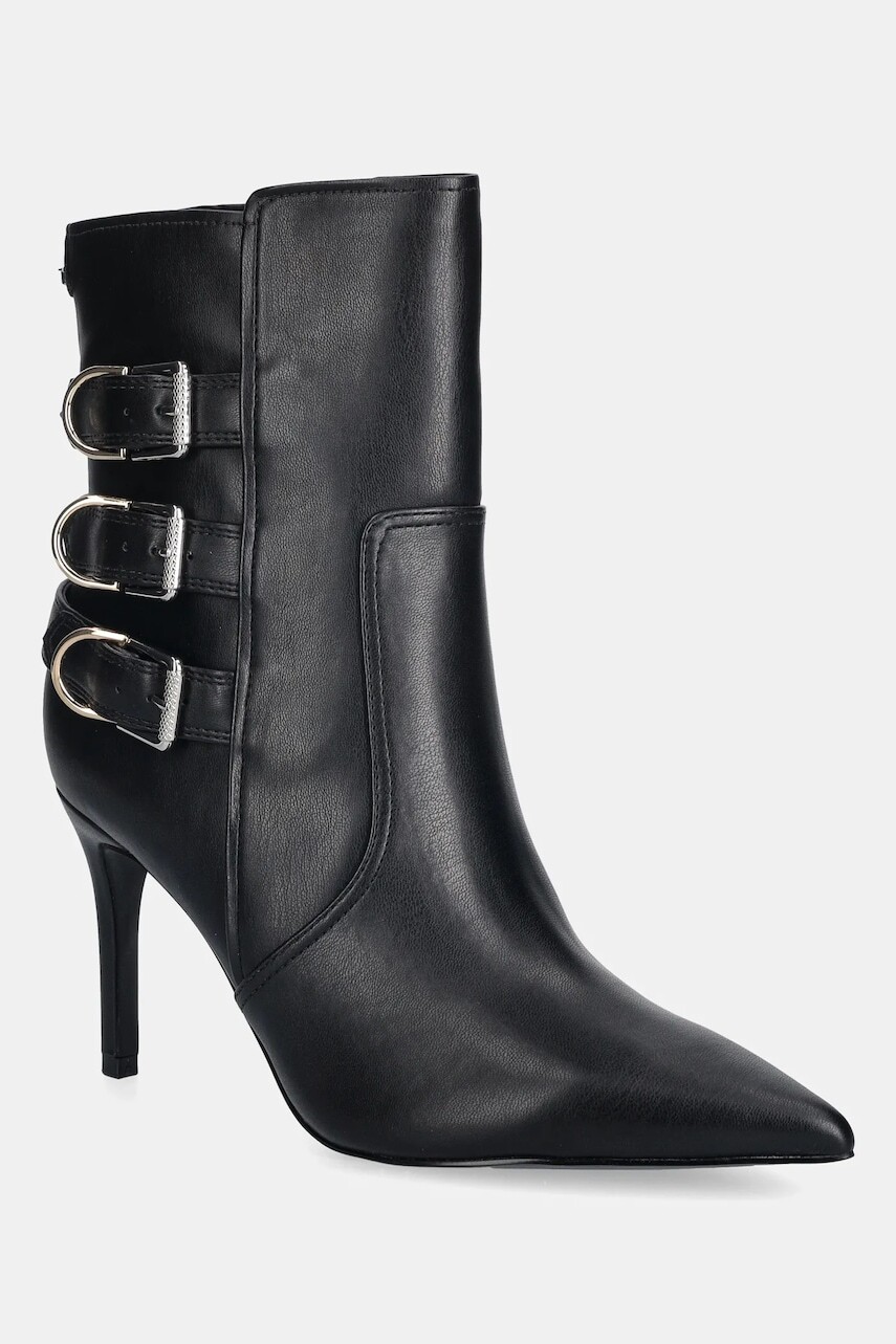 Členkové topánky Guess RICALY čierna farba, na vysokom podpätku, FLFRCY ELE10