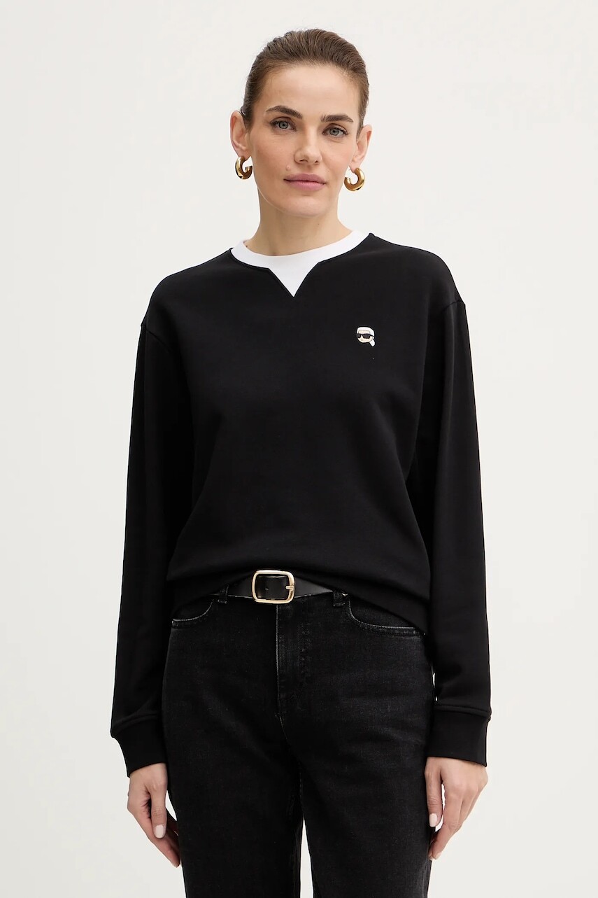 Bavlnená mikina Karl Lagerfeld IKON čierna farba, s nášivkou, B1W20027