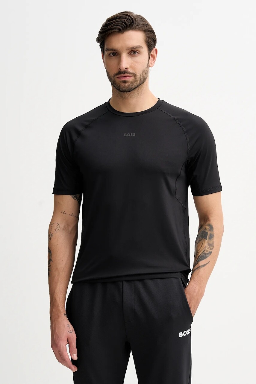 Tričko BOSS Green pánske, čierna farba, s potlačou, 50531240