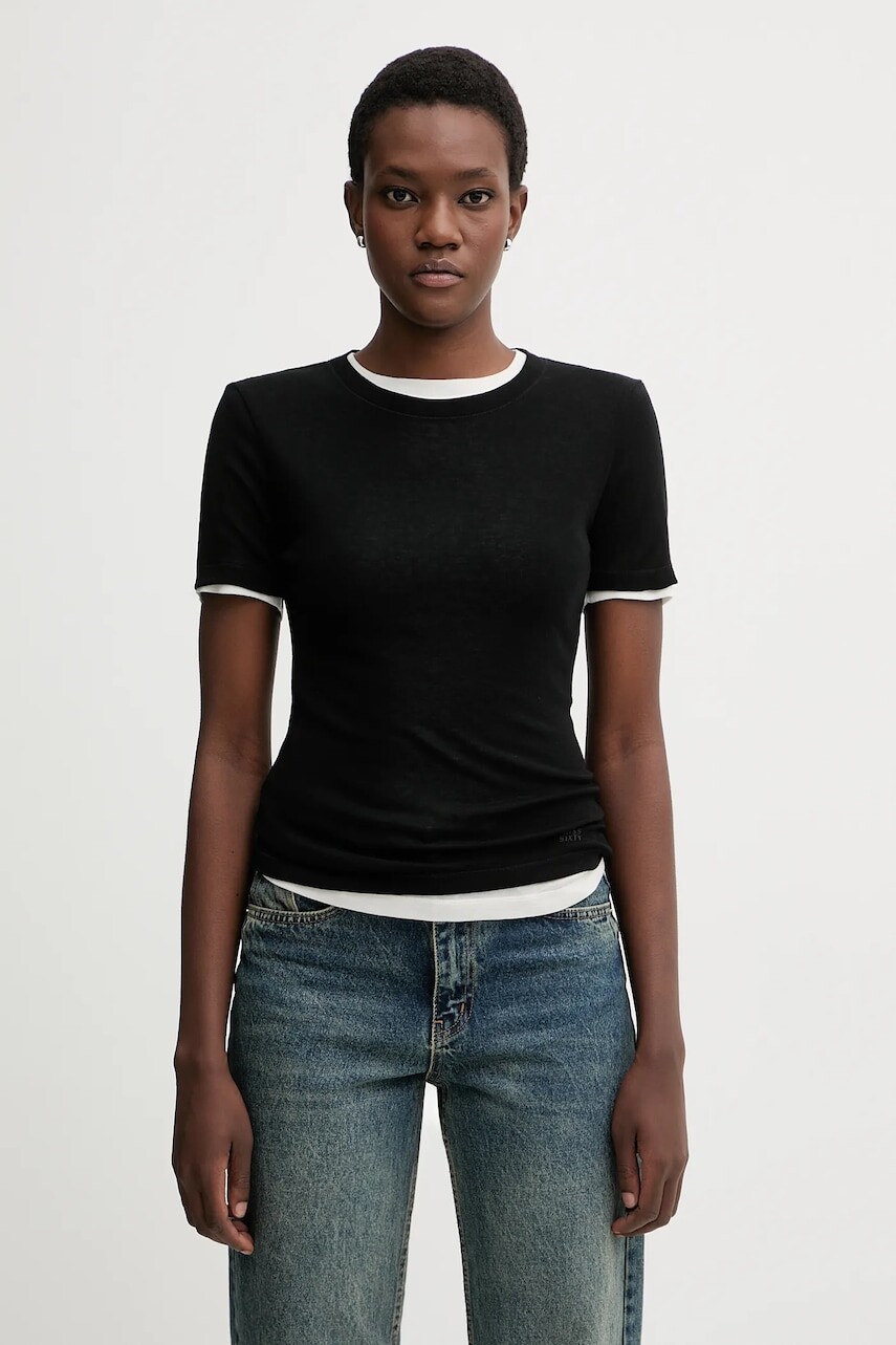 Tričko s prímesou vlny Miss Sixty 2-pak čierna farba, 6S3SJ35400