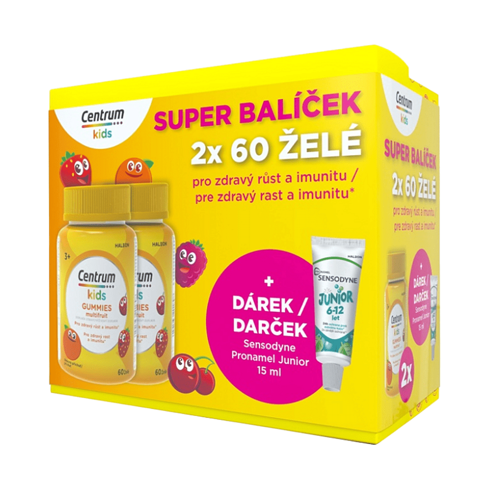 CENTRUM Kids gummies multifruit 2 x 60 želé + DARČEK zubná pasta 15 ml