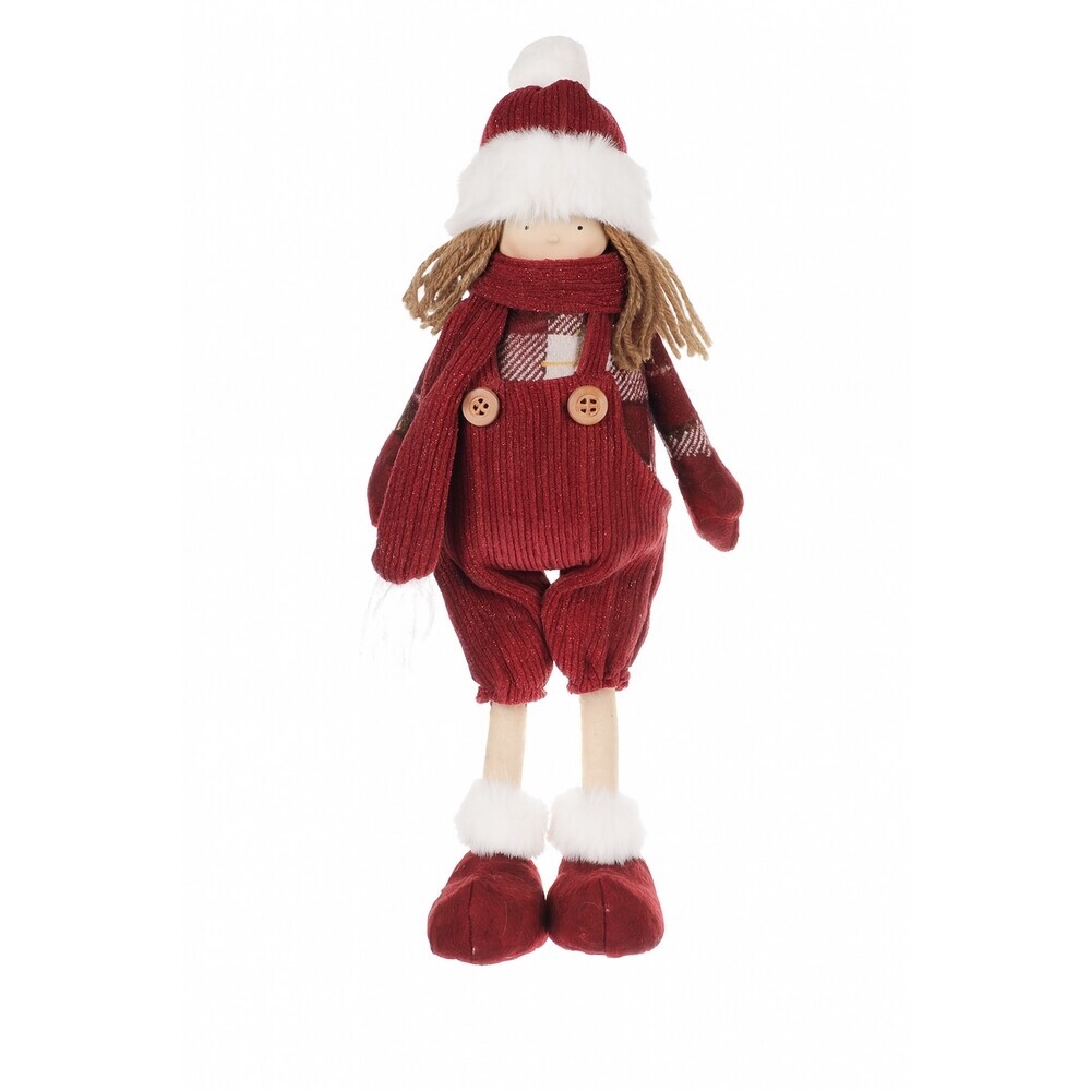 Vianočná dekorácia látkové dievčatko Lacláče, v. 35 cm, červená