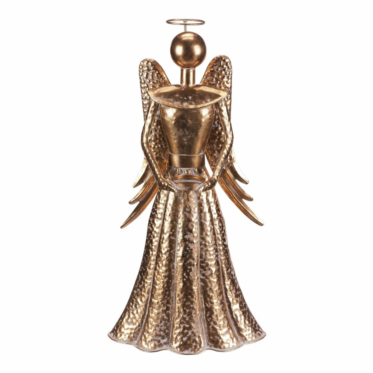 Vianočná kovová dekorácia Anjel 49 cm, kalíšok na čaj. sviečku, zlatá