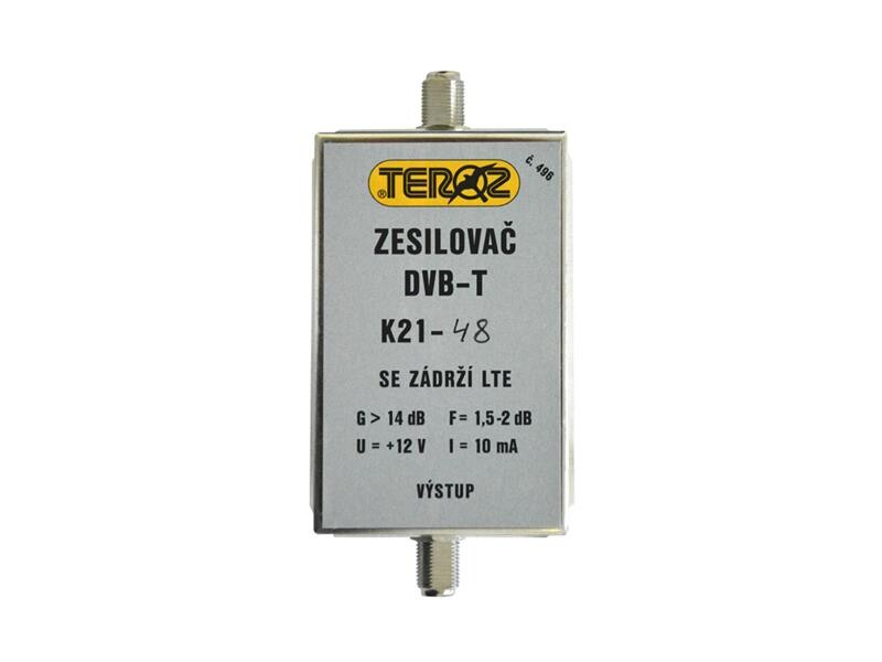 Anténny zosilňovač TEROZ 496X, UHF K21 až 48, filtr 5G, LTE, GSM, G14dB, F2dB, U95dBμV, F-F