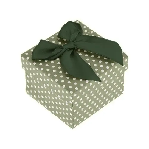 Darčeková krabička na prsteň alebo náušnice, zelený povrch, bodky, mašľa