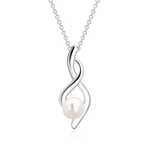 Strieborný náhrdelník 925 - číslo osem, zvlnené stuhy so syntetickou perlou, retiazka