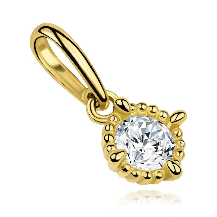 Zlatý prívesok 9K s okrúhlym zirkónom vo vrúbkovanom leme