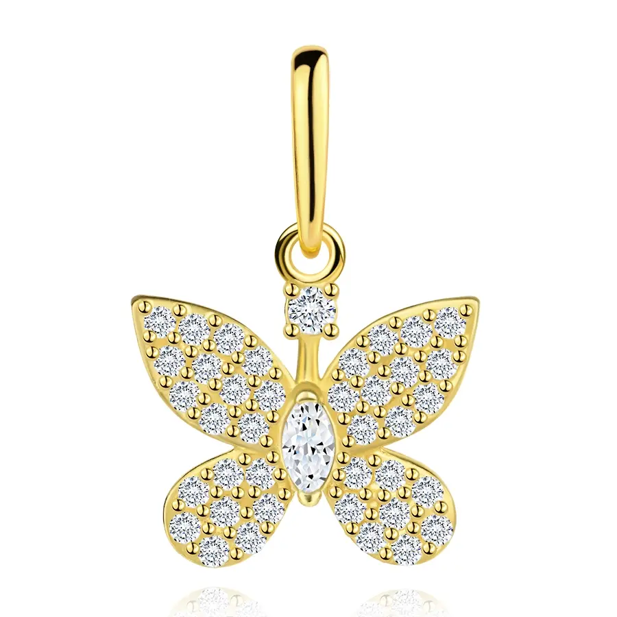 Zlatý prívesok 9K motýľ, zrnkové telo a okrúhle zirkóny