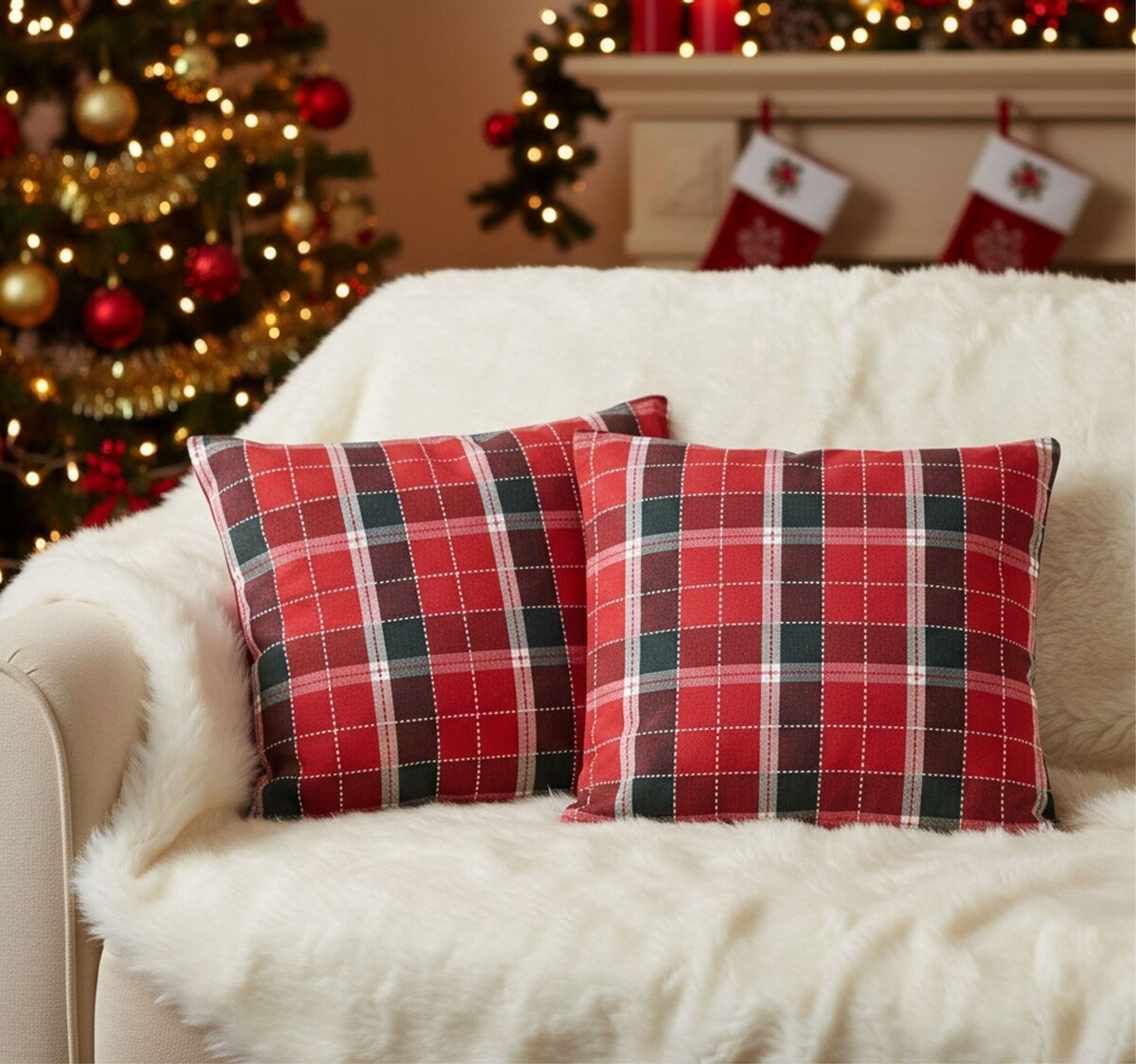 Obliečka na vankúš, Horská červená károvaná, 40 x 40 cm