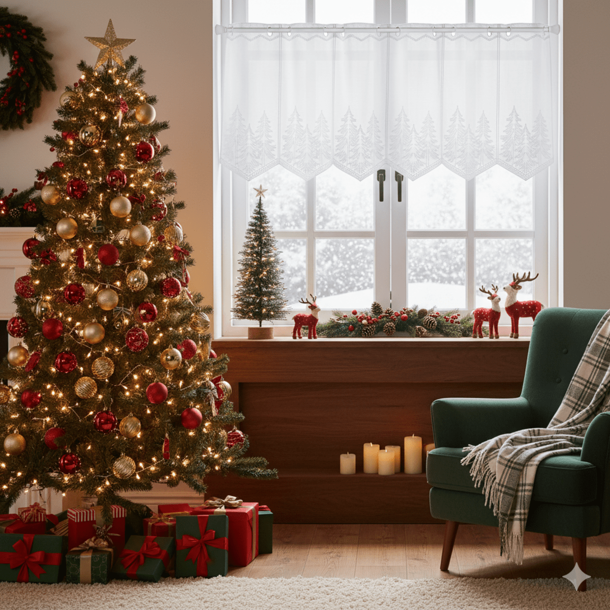 Záclona markizeta, Stromčeky vyšívané, bielo-strieborné 45 cm