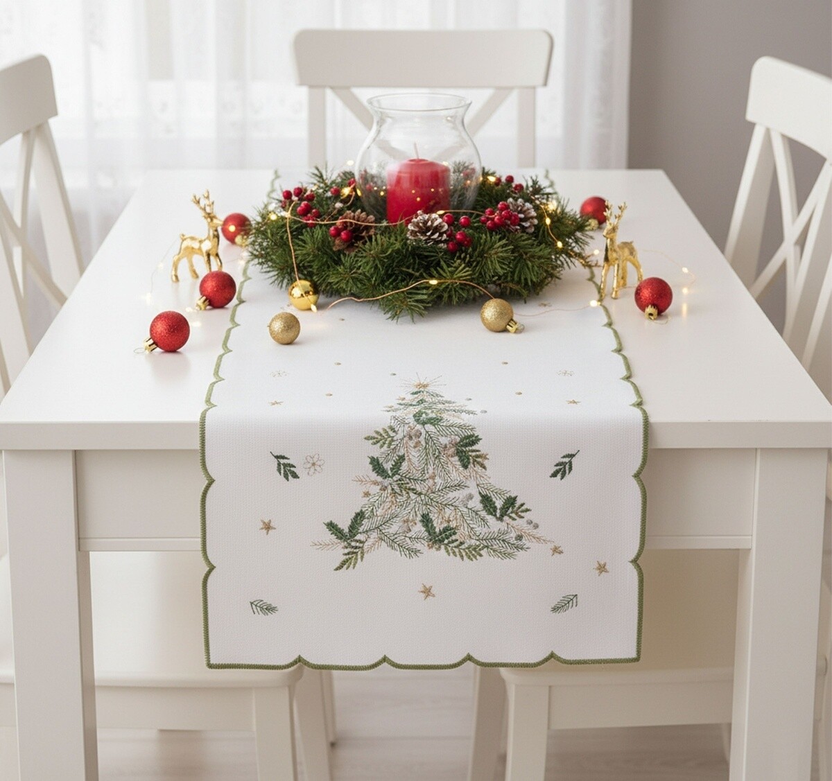 Obrus Vianočný, Vianočný zelený stromček, krémový