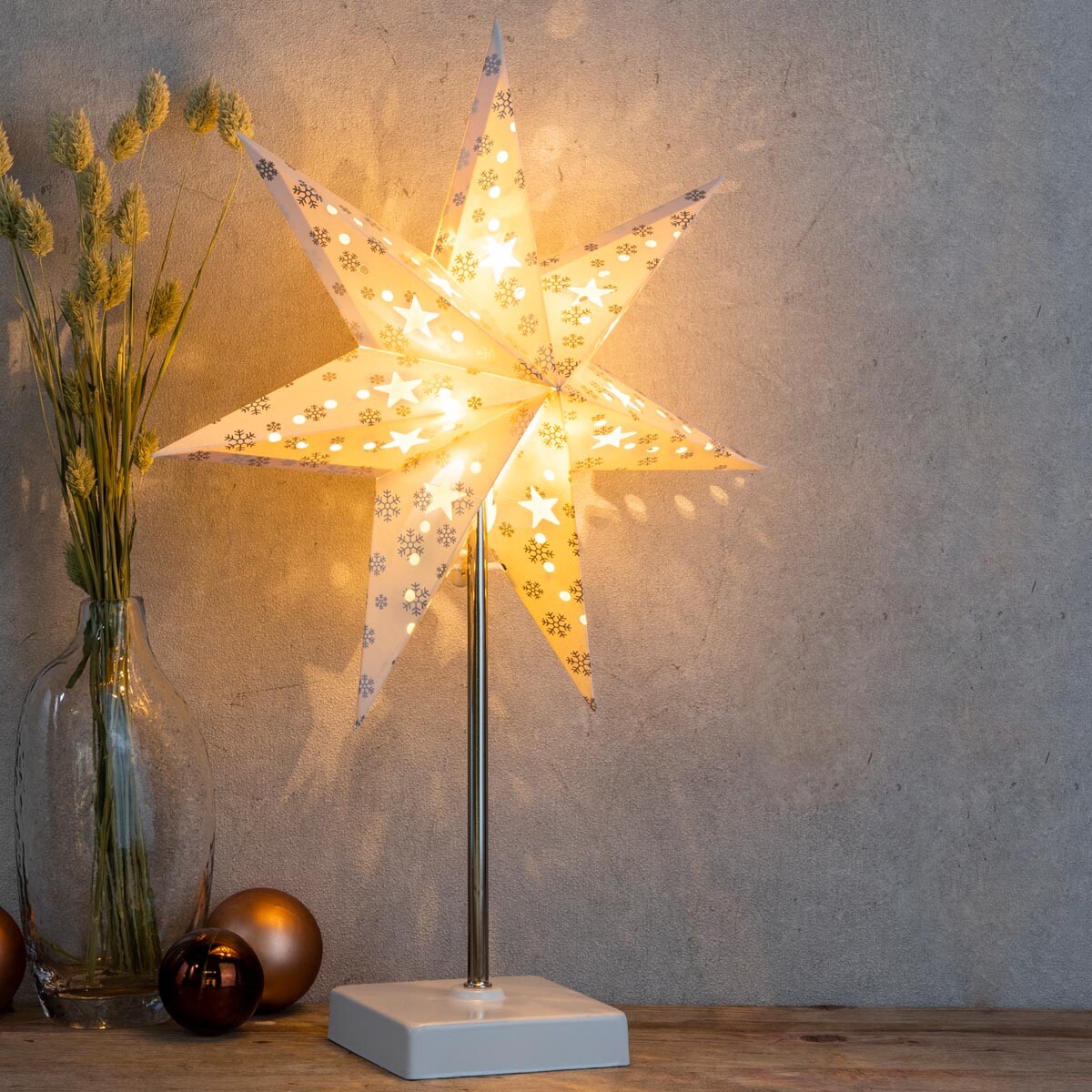 Papierová stolná lampa Hviezda s časovačom, 35 cm