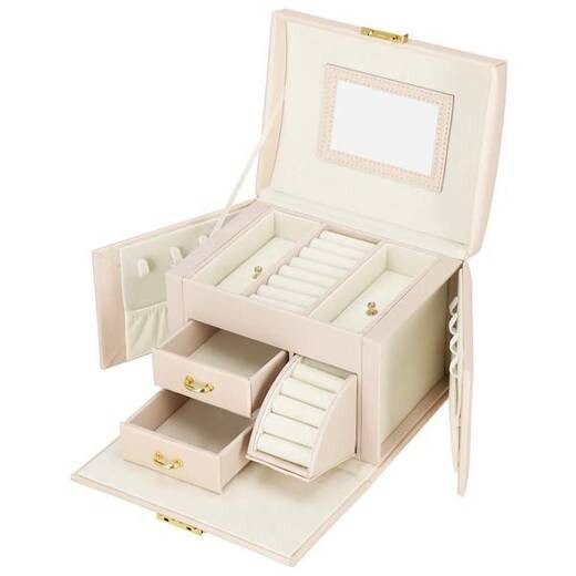 Šperkovnica s priehradkami 17,5x12x13,5 cm - svetloružová ekokoža