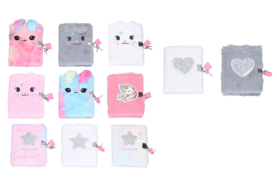 Denníček plyšový na zámok 10,5x15cm,70strán,nelinajkový