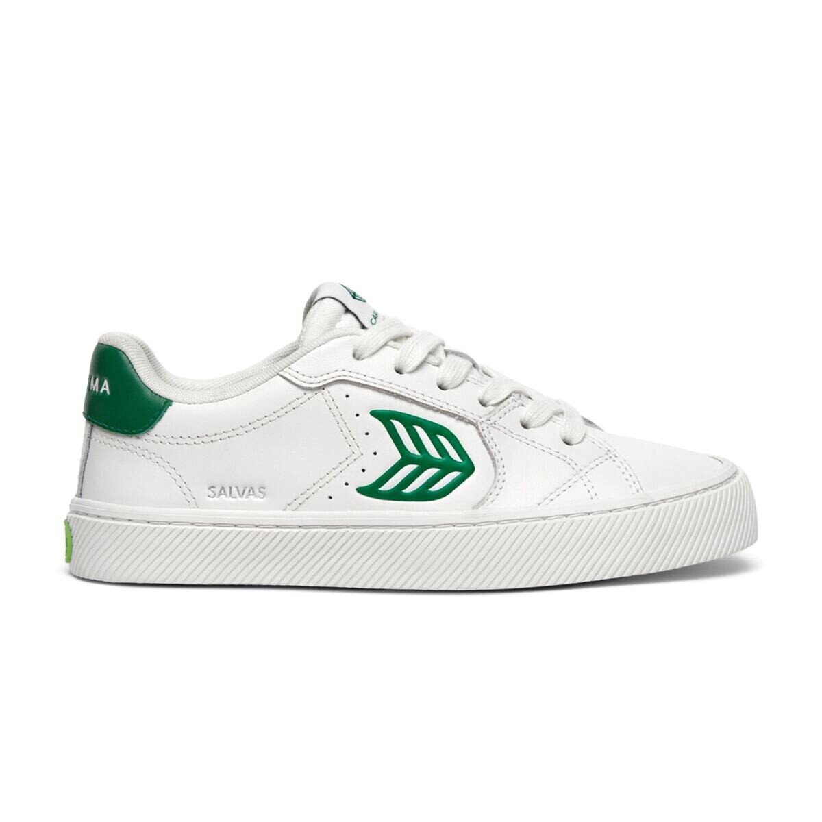 Dámské volnočasové boty Cariuma SALVAS White Leather Abundant Green Logo Sneaker
