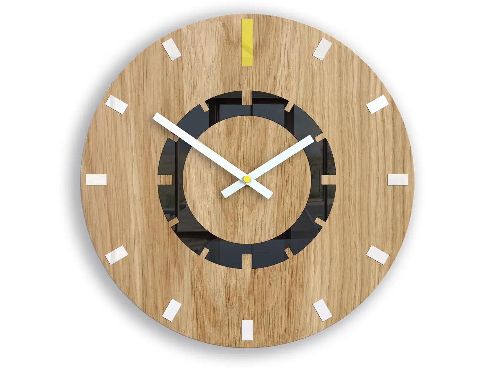 Dřevěné nástěnné hodiny Atena 33 cm žluté/bílé