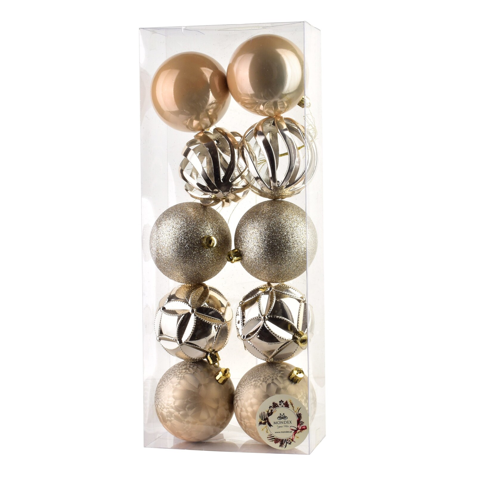 Sada 10 ks vánočních baněk Pisco 7,5 cm champagne