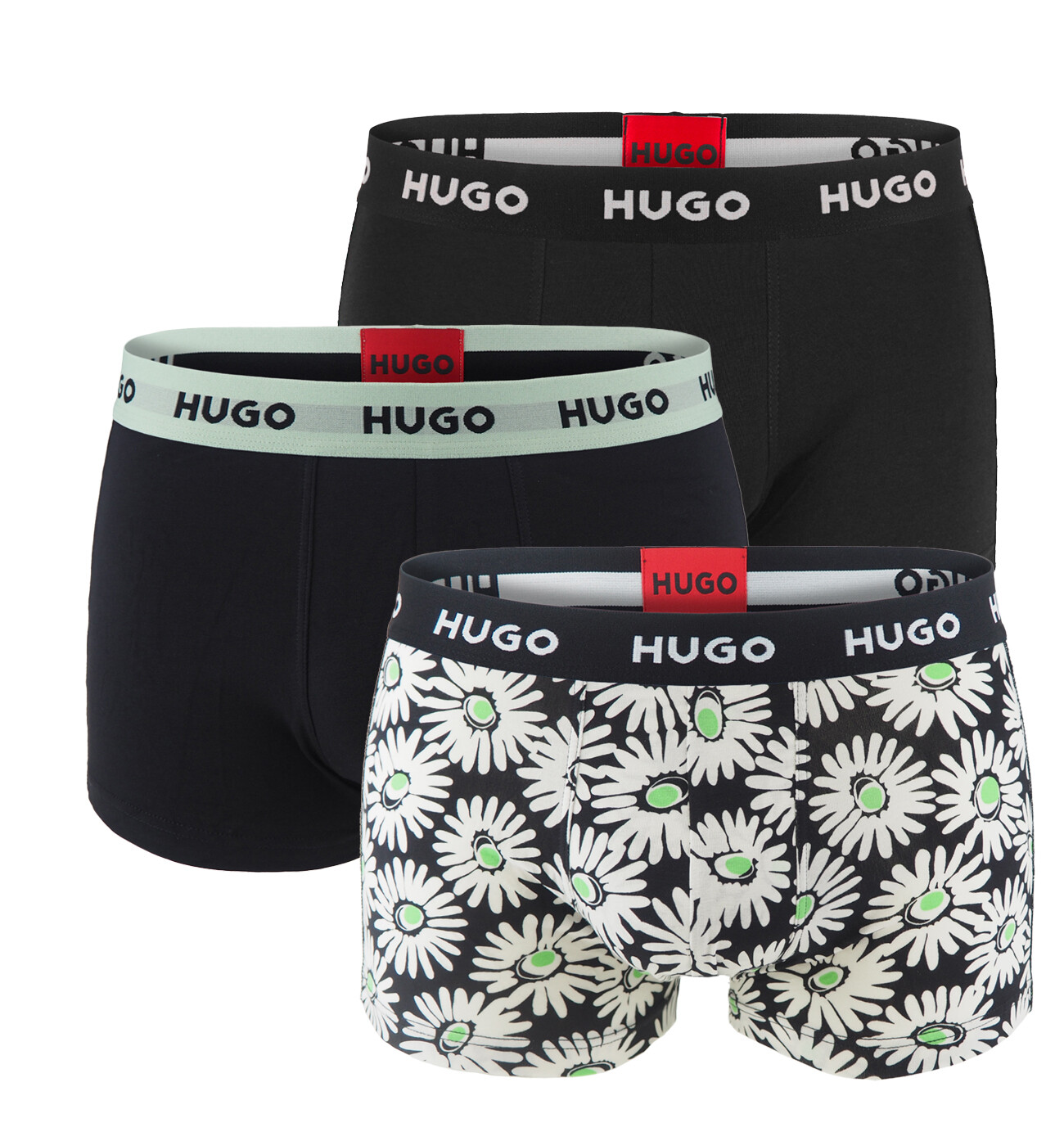 HUGO - boxerky 3PACK cotton stretch black & bold floral mix