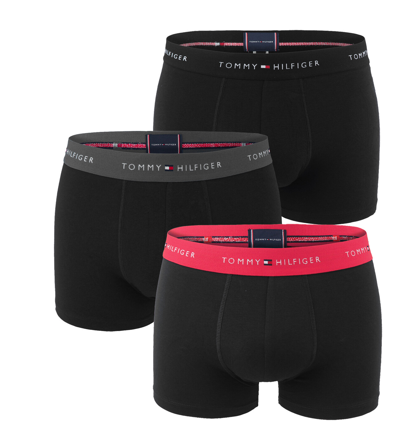 TOMMY HILFIGER - boxerky 3PACK signature cotton essentials black / dark ash & vivid pink waist