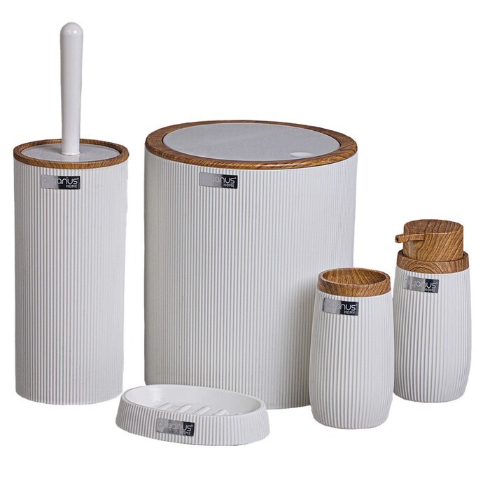 KONDELA Mirko Typ 1 sada kúpeľňových doplnkov (5 ks) biela / hnedá