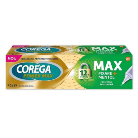 COREGA Power max upevnenie + sviežosť fixačný krém na zubné náhrady príchuť mäta 40 g