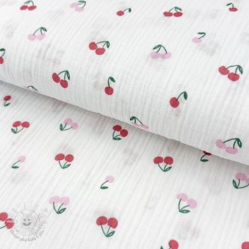 Dvojitá gázovina/mušelín Fruits cherry white