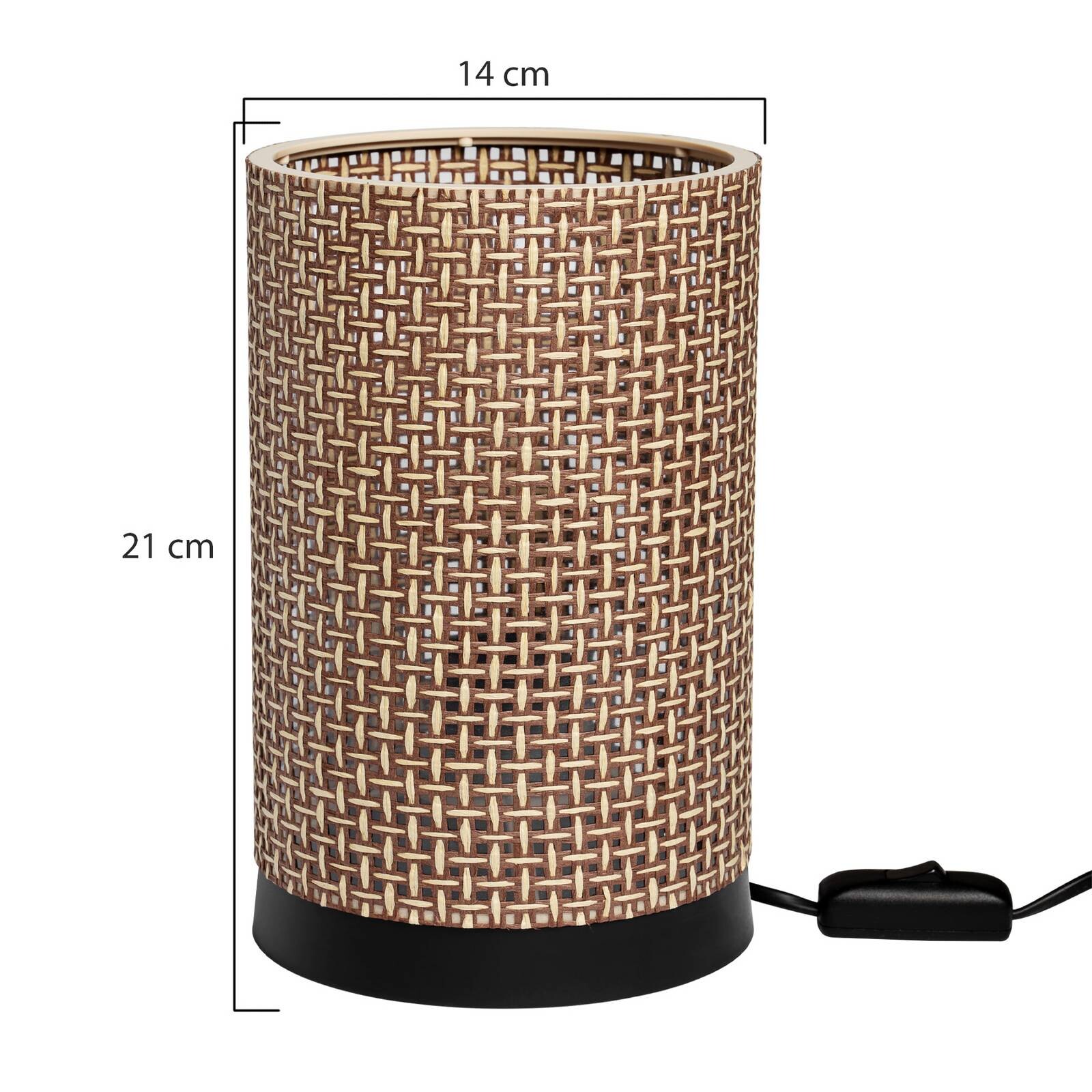 Stolová lampa Tina, hnedá vzorovaná, valcovitá, Ø 14 cm