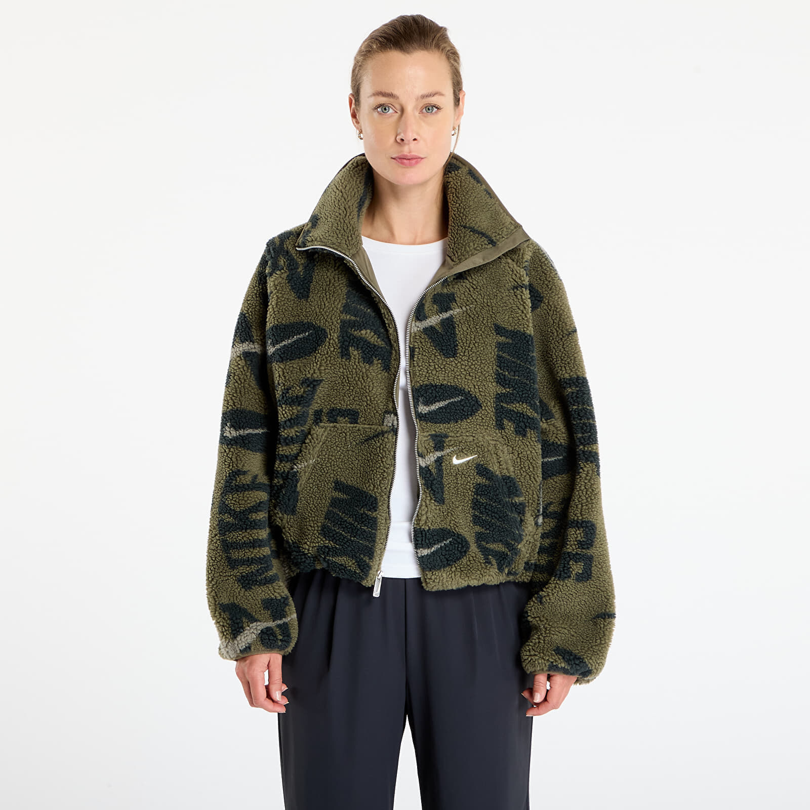 Bunda Nike Sportswear Women's High-Pile Fleece Jacket Medium Olive/ Medium Olive/ Sail M