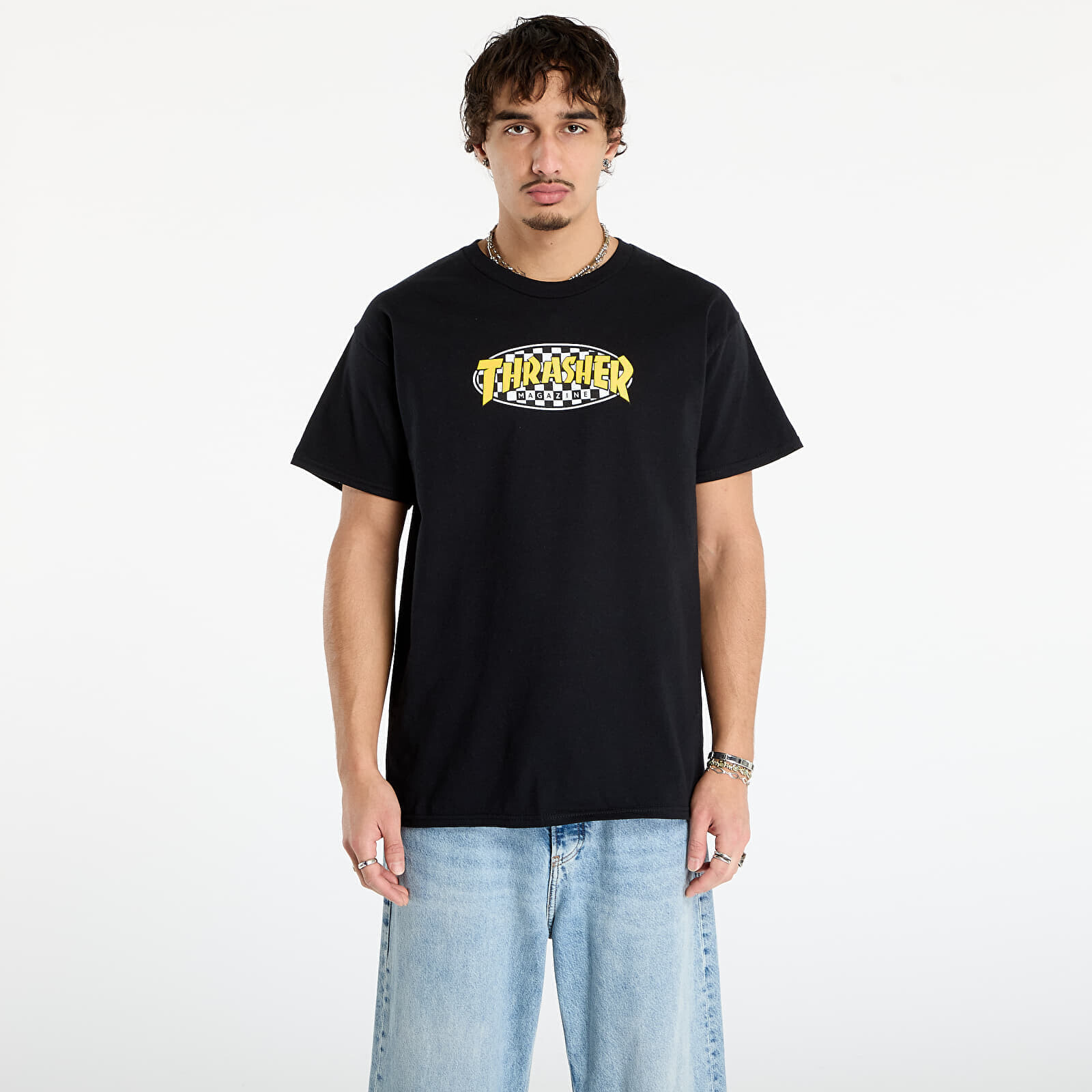 Tričko Thrasher Checkered Oval T-Shirt Black L