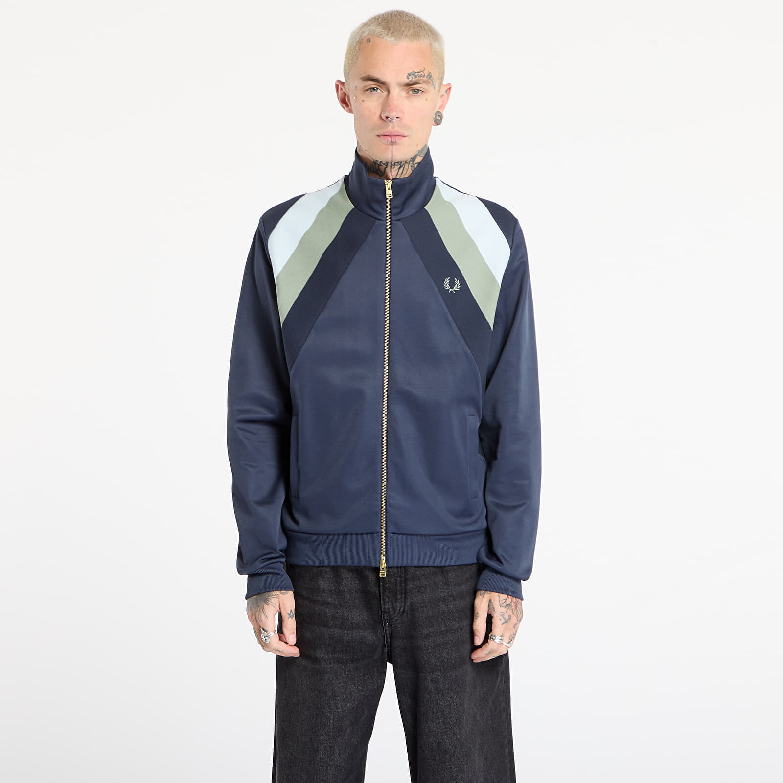 Bunda FRED PERRY Striped Panel Track Jacket Dark Airforce XL