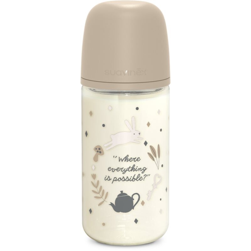 Suavinex Wonderland SX Pro Physiological Anti-Colic Glass sklenená dojčenská fľaša M Medium Flow 3 m+ Cream 240 ml