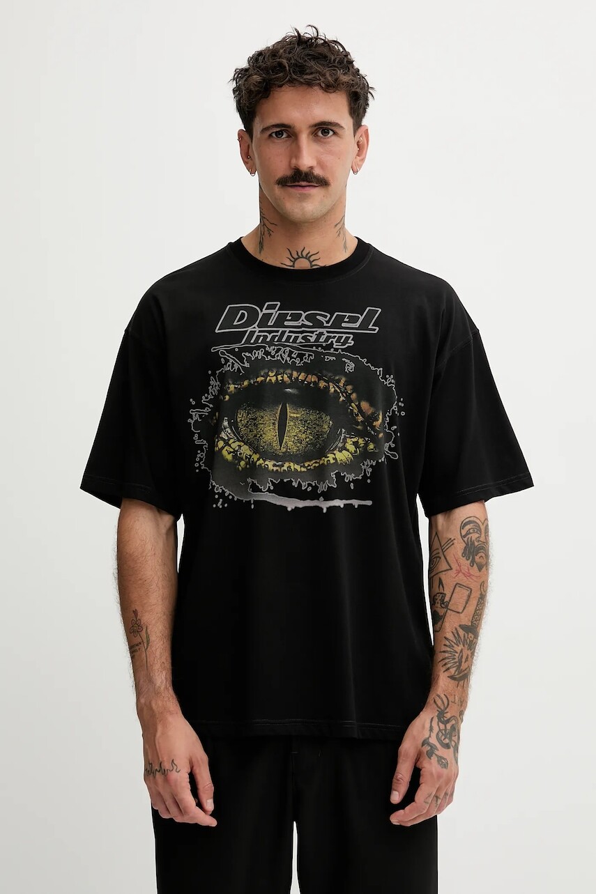 Bavlnené tričko Diesel T-BOXT-T25 pánske, čierna farba, s potlačou, A19640.0PLAT