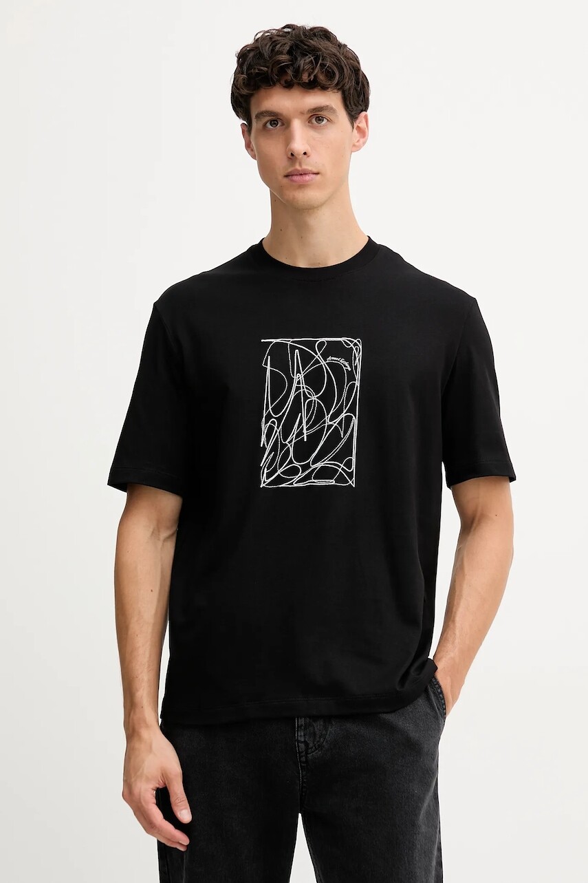 Bavlnené tričko Armani Exchange pánske, čierna farba, s nášivkou, XM001468 AF10362