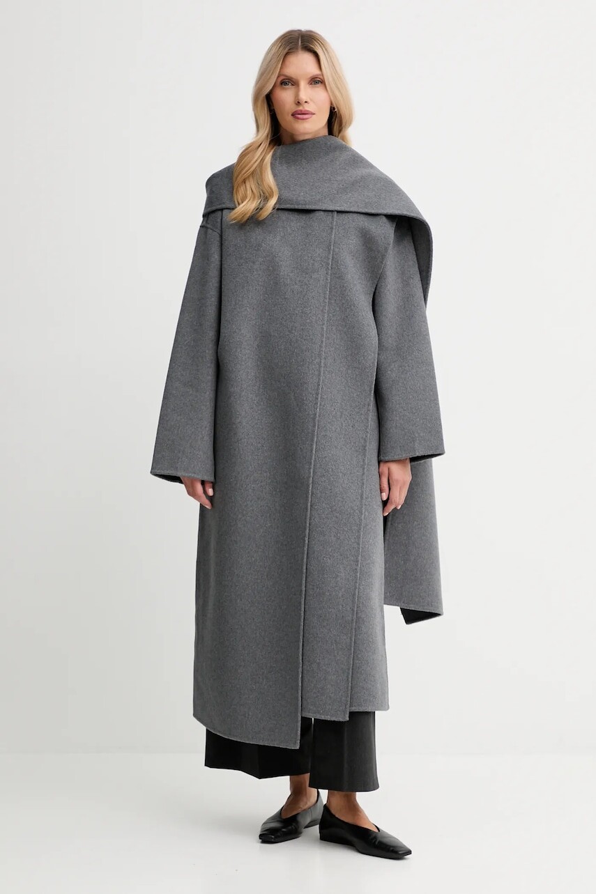 Kabát s prímesou vlny Calvin Klein šedá farba, LV044D555G