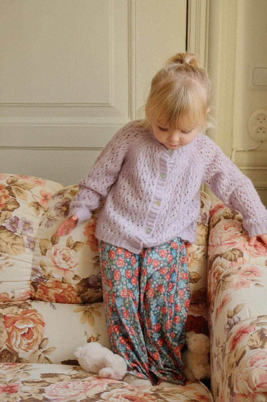 Detský kardigan s prímesou vlny Konges Sløjd ISA CARDIGAN fialová farba, ľahké, KS103829