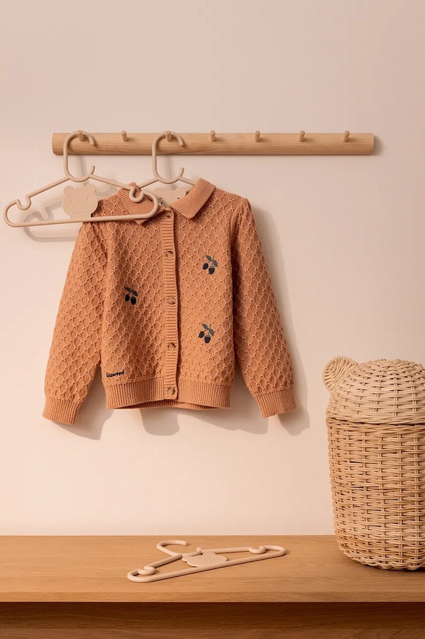 Detský kardigan s prímesou vlny Liewood Jane Knit Cardigan oranžová farba, ľahké, LW20306