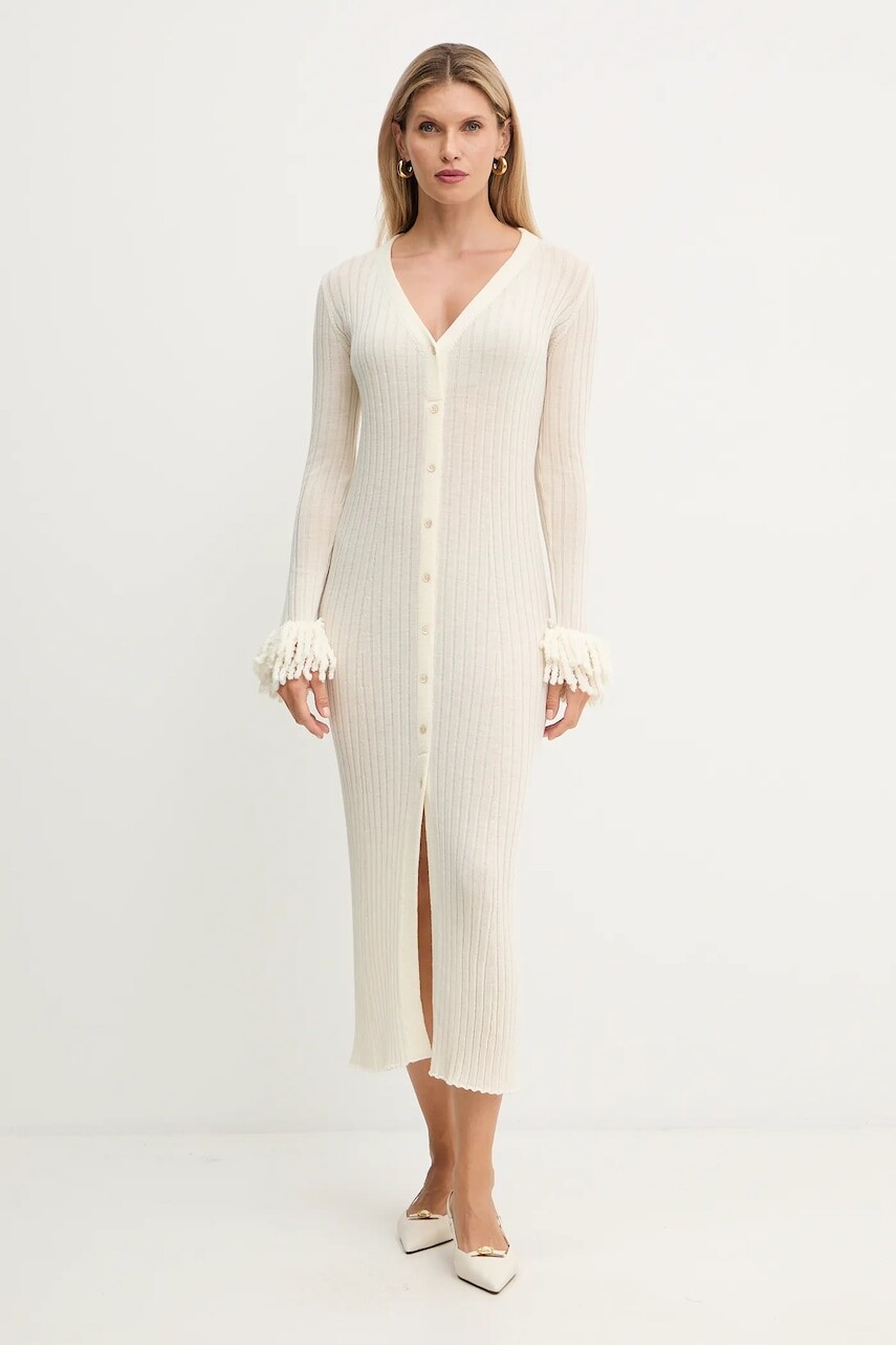 Vlnené šaty Simona Corsellini béžová farba, maxi, priliehavé, A25CPABO0201