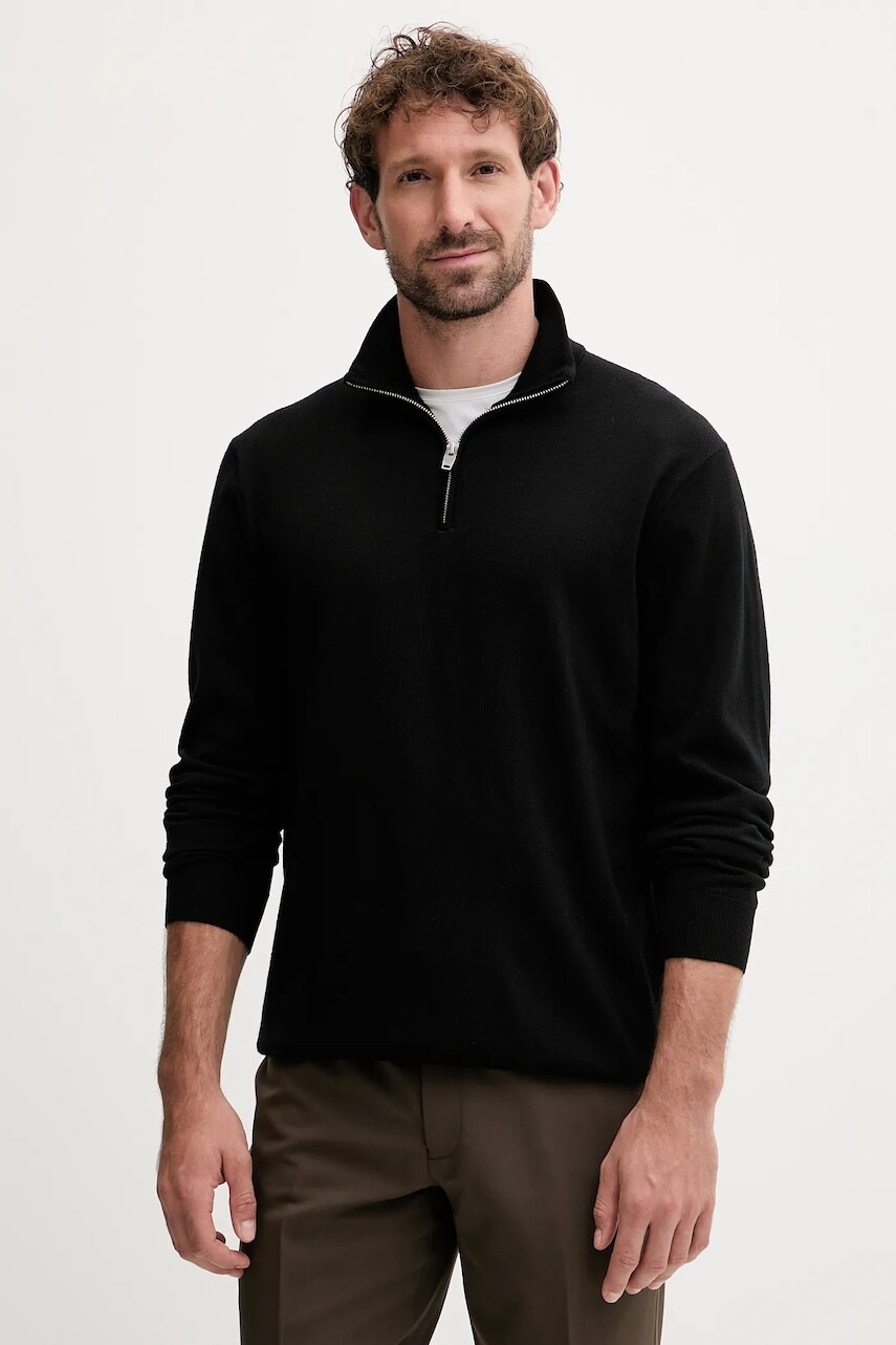 Vlnený sveter Lindbergh čierna farba, ľahké, s rolákom, 30-842126
