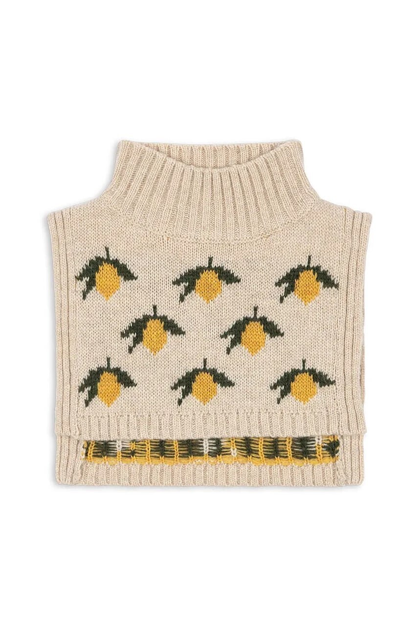 Detská kapucňa z vlnenej zmesi Konges Sløjd BELOU LEMON KNIT NECKWARMER. béžová farba, vzorovaná, KS101425
