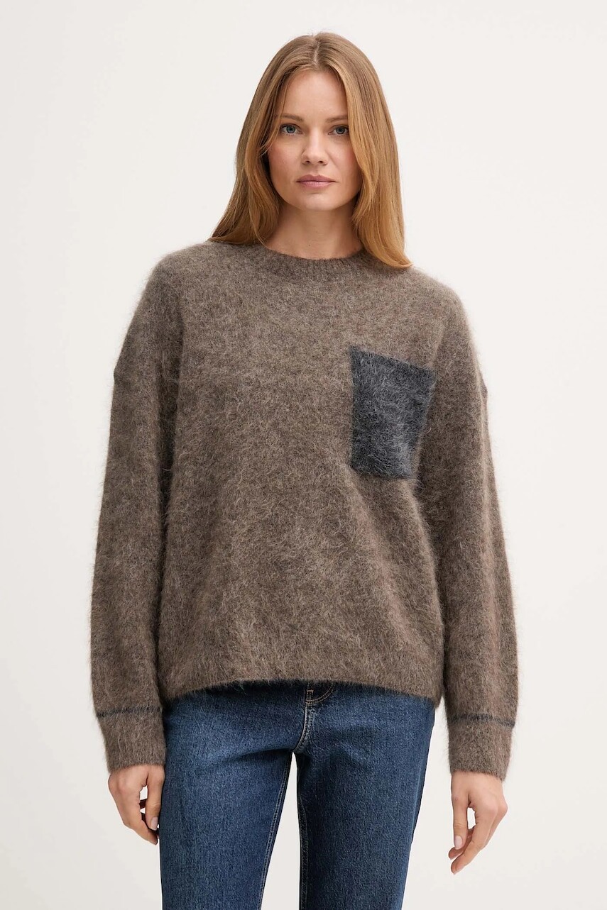 Sveter s prímesou vlny Mos Mosh ALILA hnedá farba, 173800