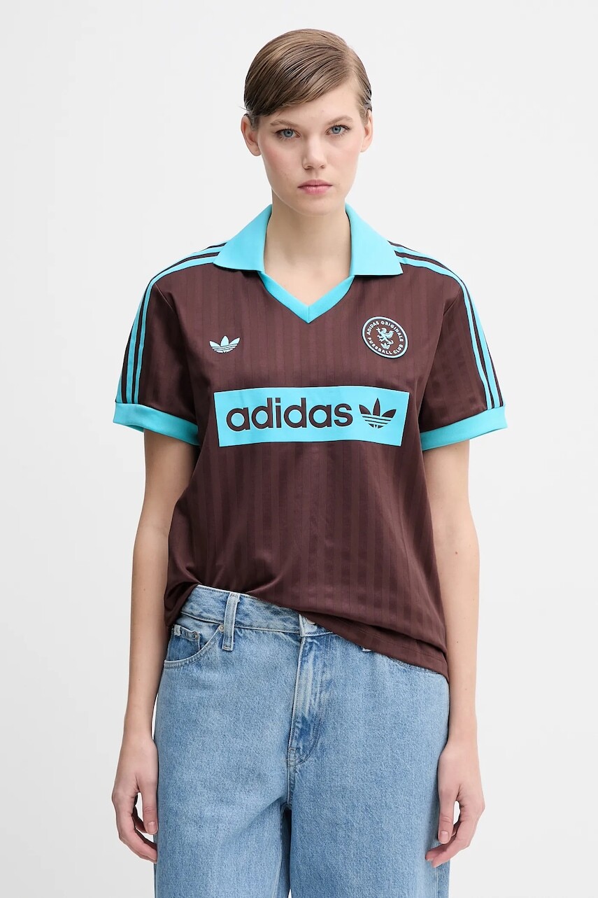 Tričko adidas Originals Football Tee dámske, hnedá farba, JY3542