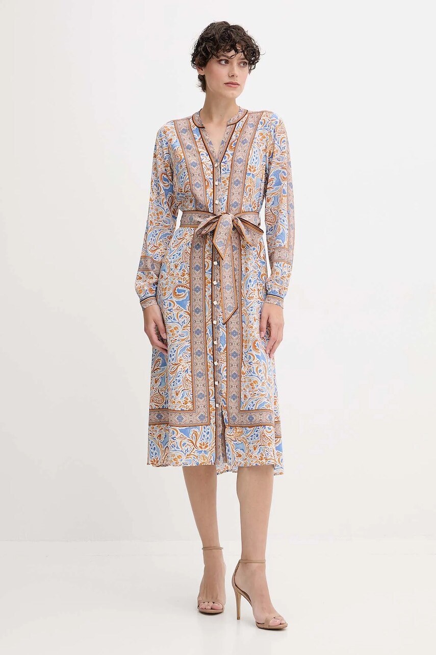 Hodvábne šaty Hale BOB modrá farba, midi, áčkový strih, 56CT620A