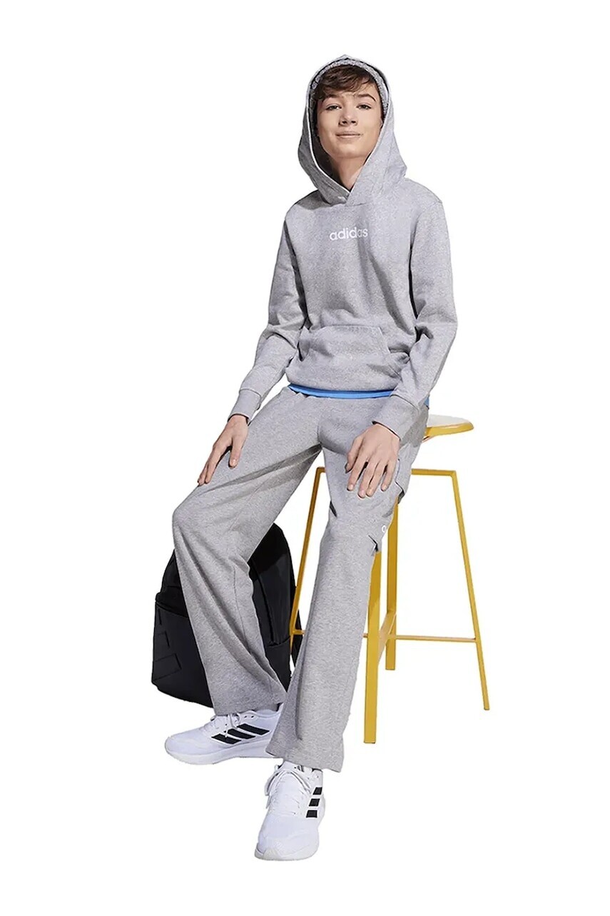 Detská mikina adidas šedá farba, s kapucňou, s potlačou, JN2432