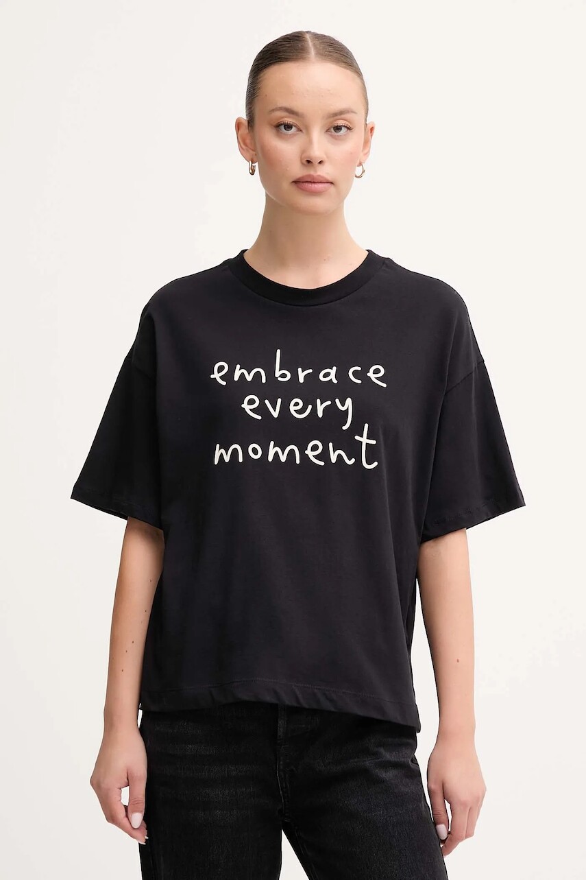 Bavlnené tričko United Colors of Benetton dámske, čierna farba, 35P5D10AR