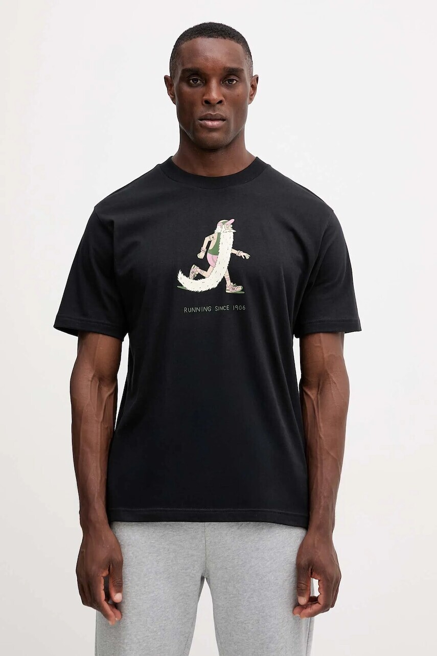 Bavlnené tričko New Balance pánske, čierna farba, s potlačou, MT53941BK