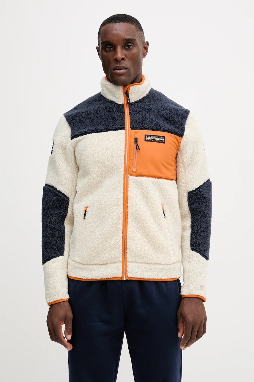 Fleecová mikina Napapijri Yupik 3 béžová farba, vzorovaná, NP0A4GNTMM91